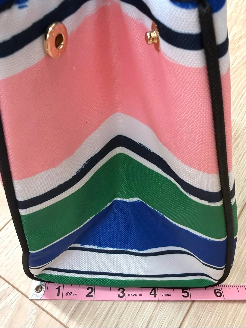 kate spade striped canvas lunch box- pink, green, blue